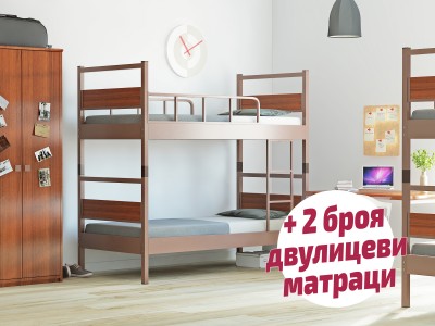 Двуетажно метално легло Фано YURT + 2 матрака